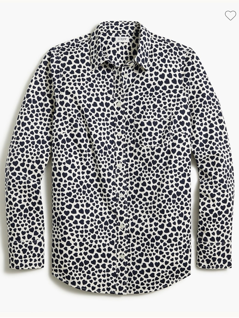 J.Crew White Blue Heart Print Poplin Button Down Shirt Sz S Cotton Preppy Whimsy